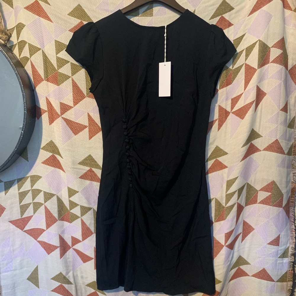 Reformation Black Mini Dress with Side Ruched Buttons